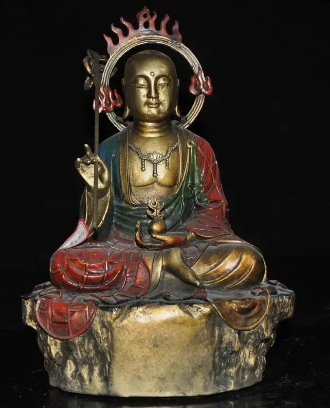 

11 дюймов тибетская бронзовая краска tangseng Ksitigarbha jizo Будда Бодхисаттва