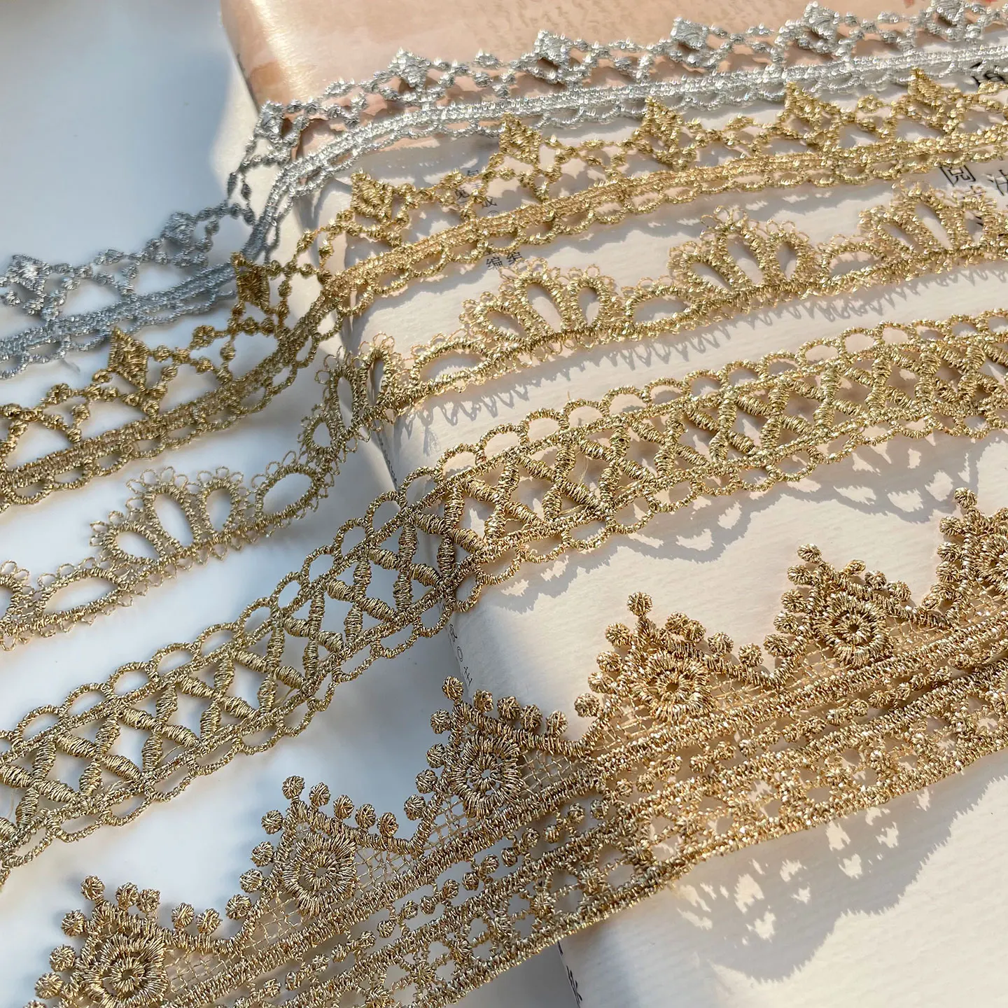 Gold Thread Lace, Clothing Accessories, Lolita Water-Soluble Lace, Single-Sided Ribbon, Decorative Lace