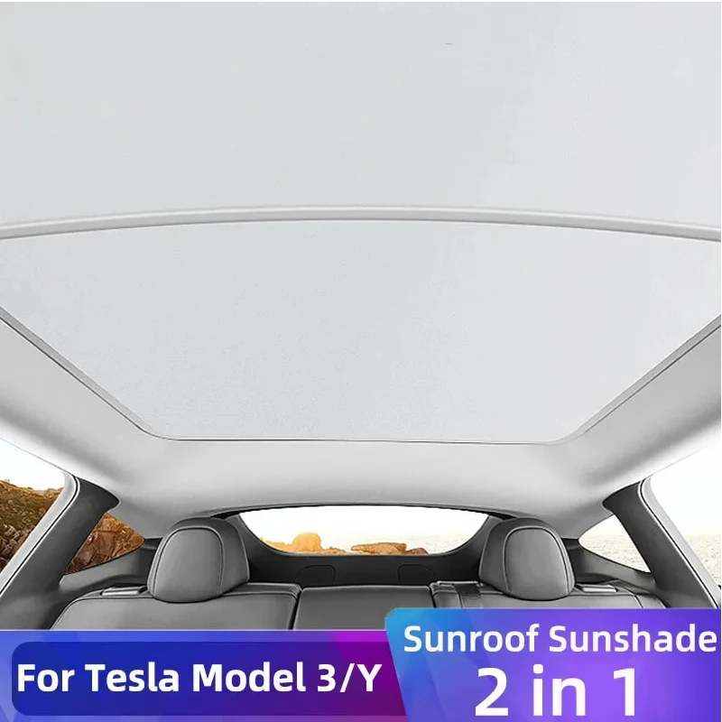 SORGHUM For Tesla Model 3 Y 2021-2023 New Upgrade Ice Cloth Buckle Sun Shades Glass Roof Sunshade Front Rear Sunroof Skylight