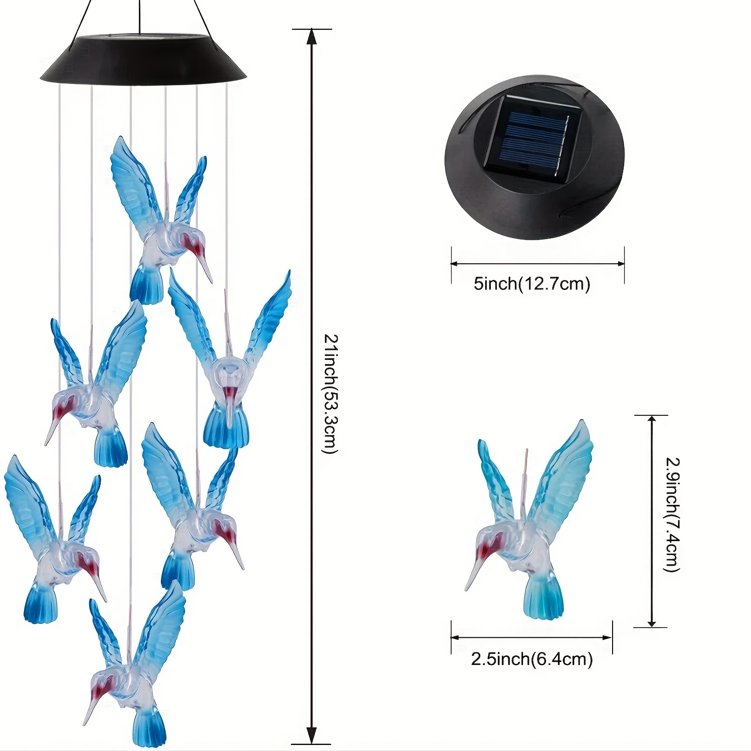 Solar Hummingbird Wind Chimes Color Changing Solar Mobile Lights Waterproof LED Wind Chimes Solar Powered Lights For Garden Balc