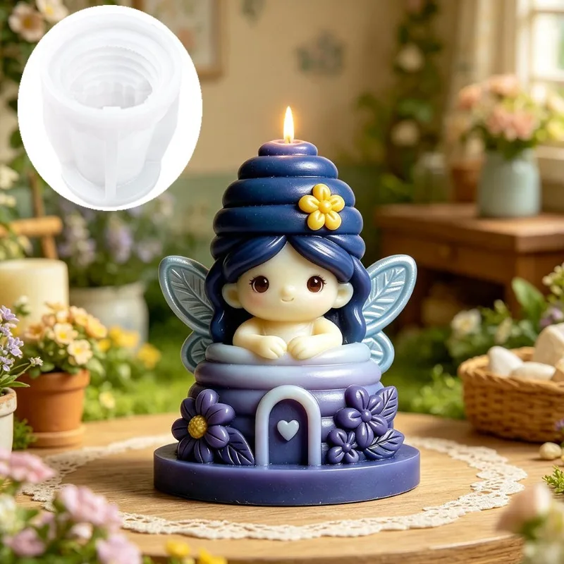 Bee Girl Silicone Mold Honeycomb House Character Modeling DIY Scented Candle Diffuser Stone Mold Cake Decorating Tools Molds