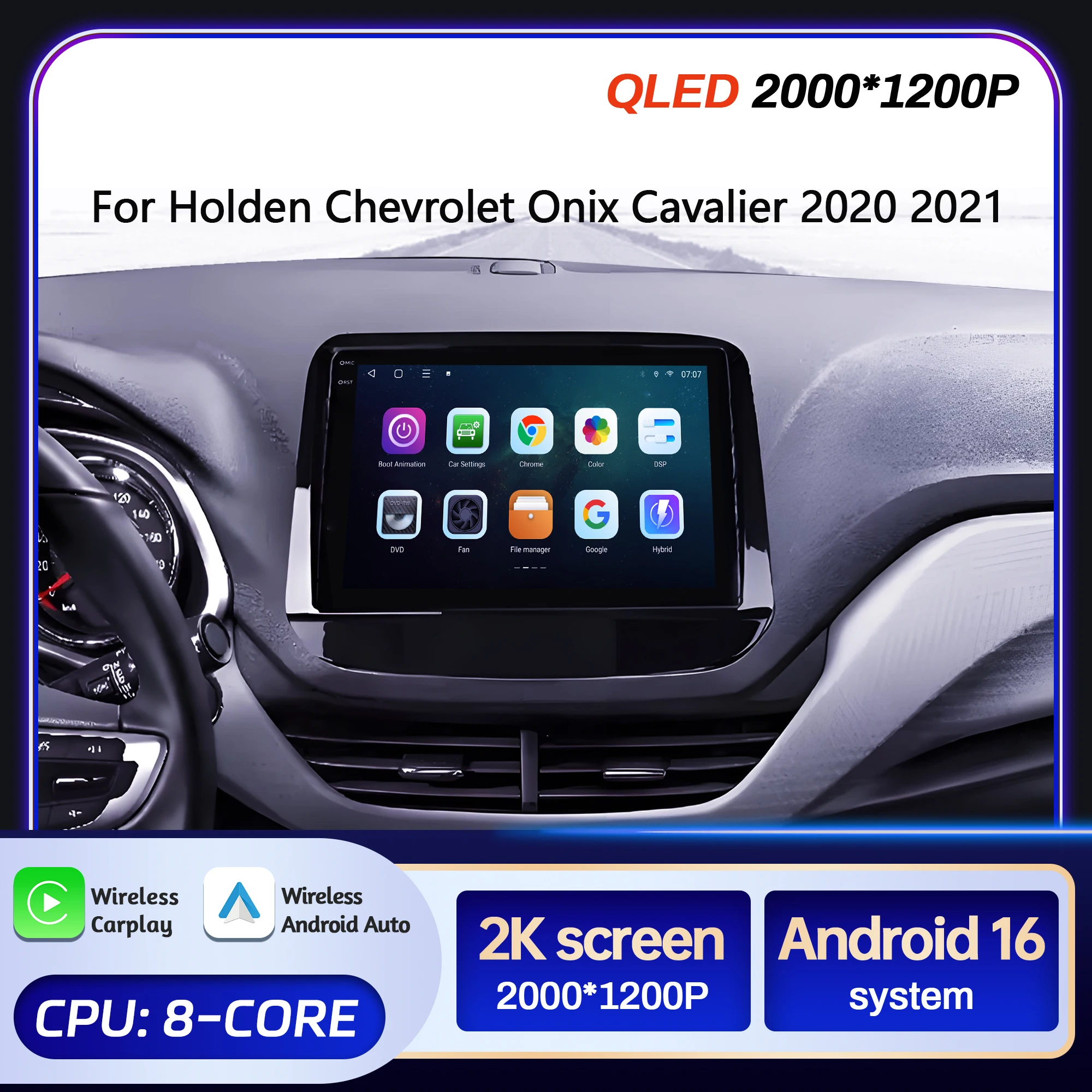 Radio Multimedia de 9 Pulgadas para Holden Chevrolet Onix Cavalier 2020 2021, Sistema Android 16, BT, Carplay, Android Auto, Pantalla QLED 2K