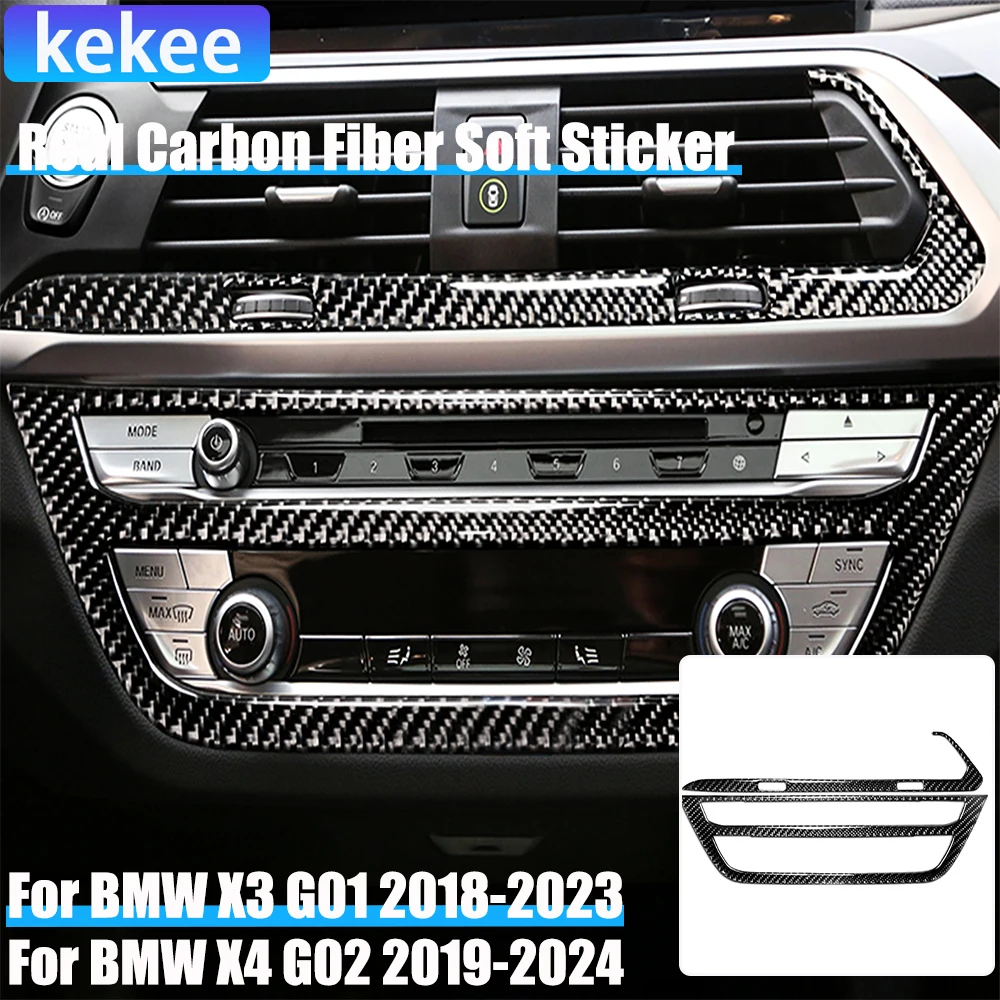 

Real Carbon Fiber Car Accessories Center Climate Radio Decorative Cover Soft Sticker For BMW X3 G01 2018-2023 X4 G02 2019-2024