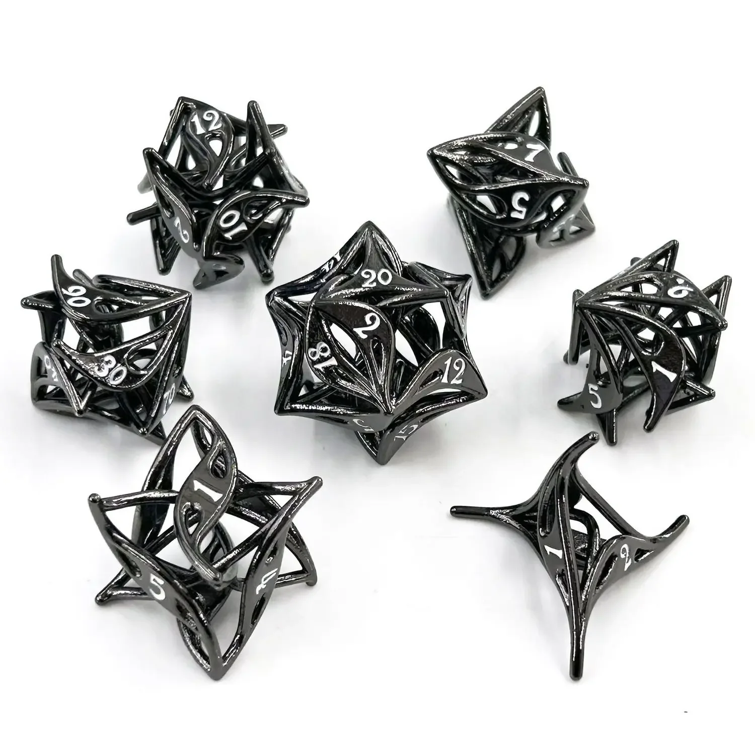 Hollow Metal Dice Set Black Polyhedral D&D Dice 7PCS for RPG Table Games Role Playing Game Dice Collection Gift for Adults Teens