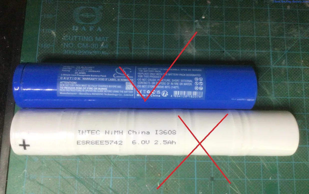 Batería para linterna CS 6.4V 3200mAh ILIF- 3006526 para Maglite ML125, ML150LR, ML150LRX, ¡Dual verifique los tamaños de la batería!