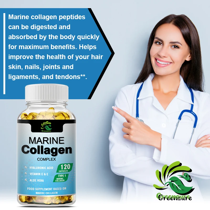 Greensure Marine Collagen Capsule for Radiant Skin, Hair, Nails, Joints, & Bones - 60/120 Capsules