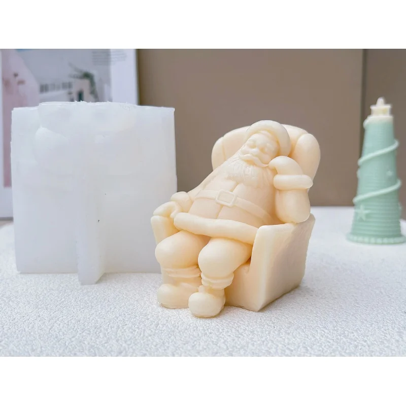 Cross-Border Hot Santa Claus Sleeping Candle Silicone MoldDIYChristmas Plaster Mold Decoration Photos on the Table