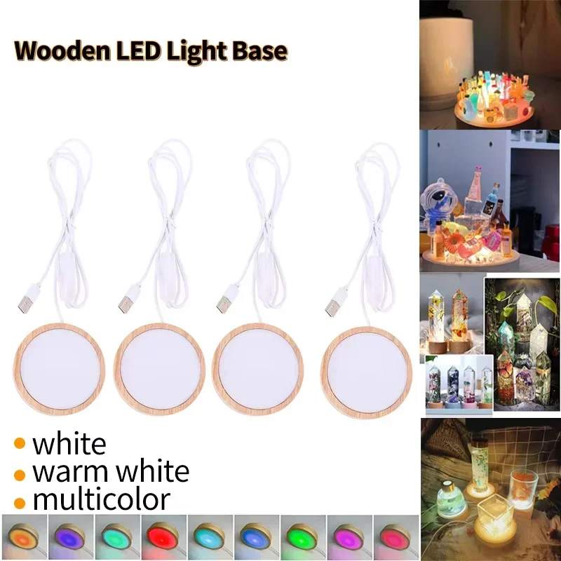 LED Night Light Base 3D Decorative Wooden Holder USB Lamp Holder for Crystals Glass Ball Resin Art Decoration Display Stand
