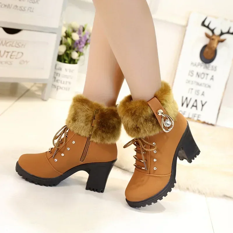 Suede Women Boots Winter Designer High Heels Shoes for Women 2024 New Short Plush High Platform Ankle Boots Elegant Botas Mujer