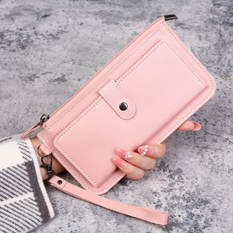 2025 New Ladies Long Pink PU Leather Wallet Large Capacity Multi-Function Multi-Card Slot Zipper Buckle Coin Purse