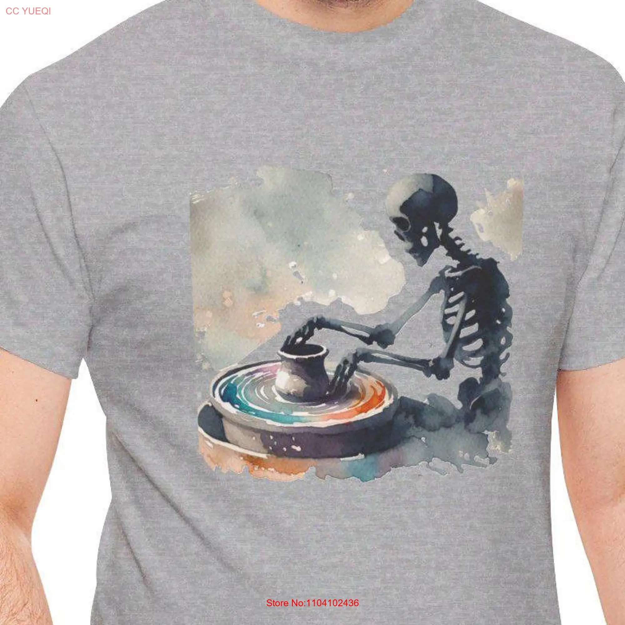 Cute Skeleton Pottery Heavy Cotton T Shirt Halloween GifT Clay Hobby Birthday Love Grim Reaper long or short sleeves