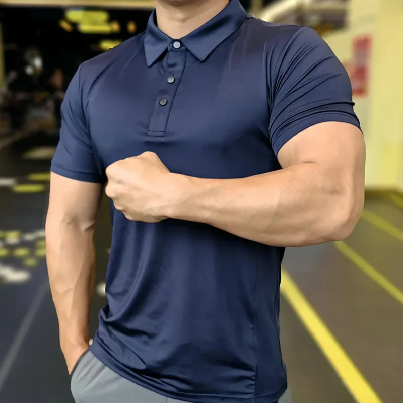 Men's ice silk quick drying short sleeve sports POLO shirt Running T-shirt Fitness T-shirt Football basketball jersey sportswear