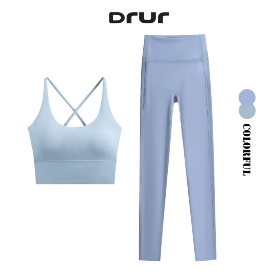 

DRUR 2 Piece Yoga Sets Seamless Cross Back Sports Bra Scrunch Butt Lifting High Waist Leggings Gym Set Women Outfit