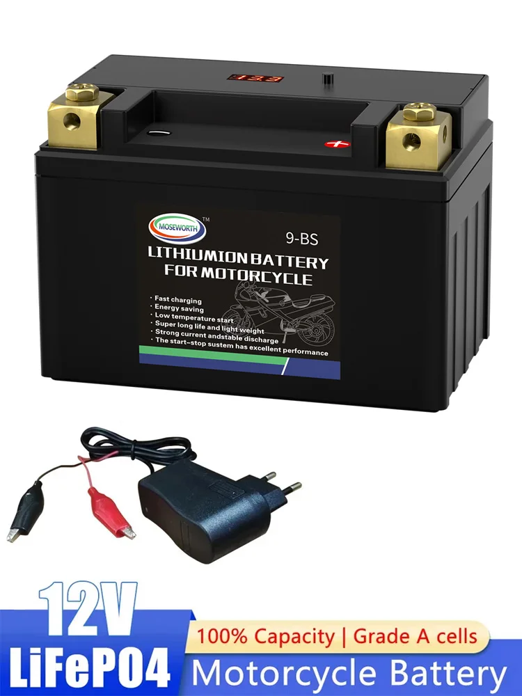 9-BS 12 V 6 Ah Lithium-Motorrad-LiFePO4-Batterie, eingebautes BMS CCA 350, wartungsfrei, für ATV, UTV, Jetski, Honda, Suzuki, Kawasa