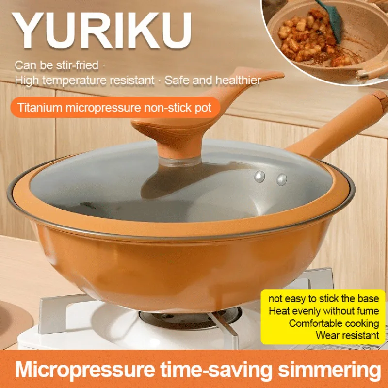 Transparent glass micropressure wok multifunctional flat bottom nonstick titanium health pot