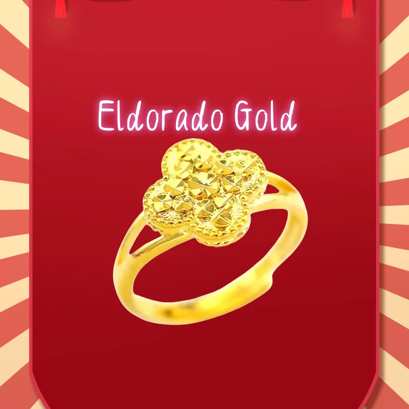 

2025 2025 9999 Real Gold 24K Fashion Women's Clover Diamond Ring Gold Women's Open Ring