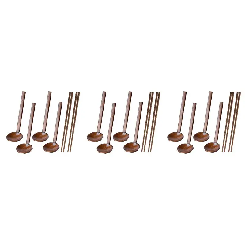 

A02M-12 Pieces Japanese Long Handle Large Spoon Ramen Spoon Wooden Hot Pot Spoon Tortoise Shell Spoon Wood Rice Soup Dessert