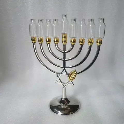 Autentyczna szklana menora na olej z 9 knotami, judaica, na Chanukę, do dekoracji domu i na uroczystości, świecznik Chankiah