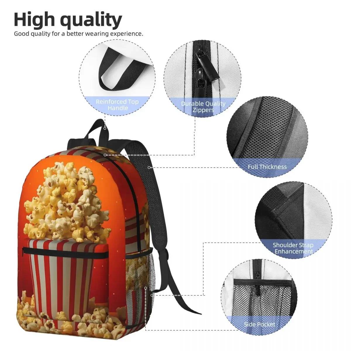 Popcorn Bucket Delight Backpack Daypack Large Capacity Kids BookBag School Bag Shoulder Bags for Men Women