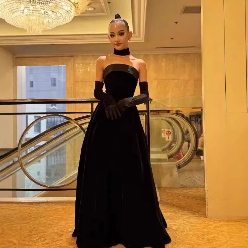 Girls Mermaid Evening Dress Children Strapless Gown for Piano Violin Pageant Formal Celebration Performance Kids Host Model Show