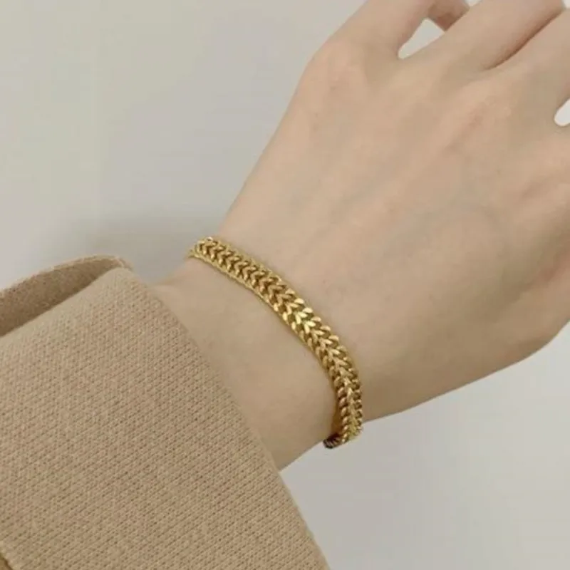 18K Gold Plated 316L Stainless Steel Thick Chain Bracelet for Women Men Trendy Cuba Chain Bracelets Party Jewelry Gifts