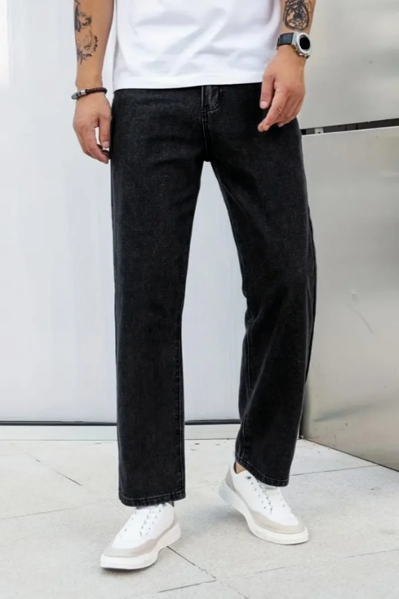 

​ Мужские повседневные джинсы прямого кроя среднего синего цвета с пятью карманами и легкой повседневной одеждой средней посадки ​