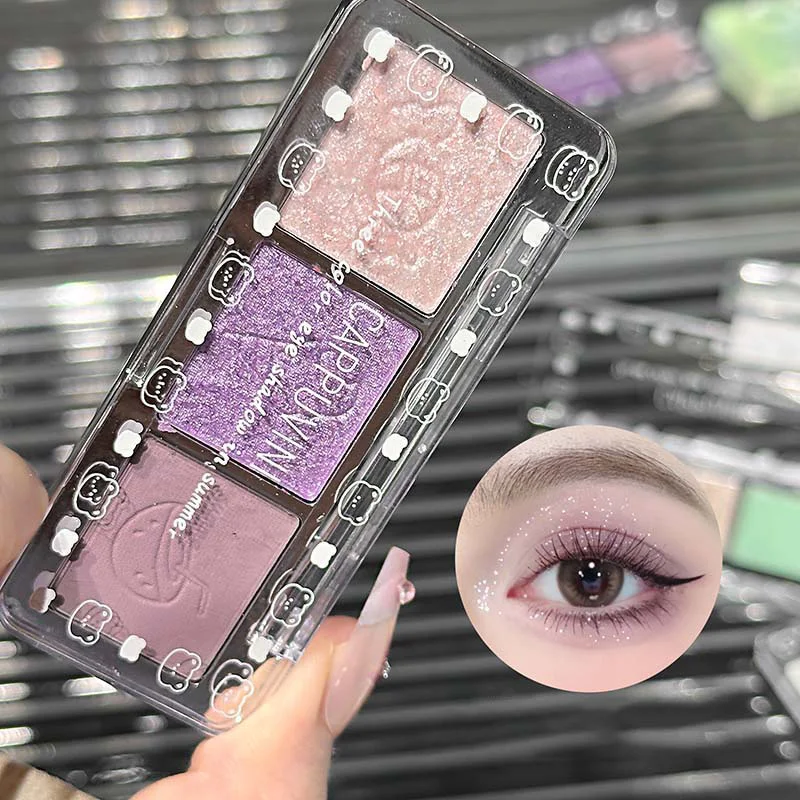 CAPPUVINI サマー スリーカラー アイシャドウ、パールファインフラッシュ、マット、メイクが簡単、持続性、パウダー不要、自然なメイクを実現