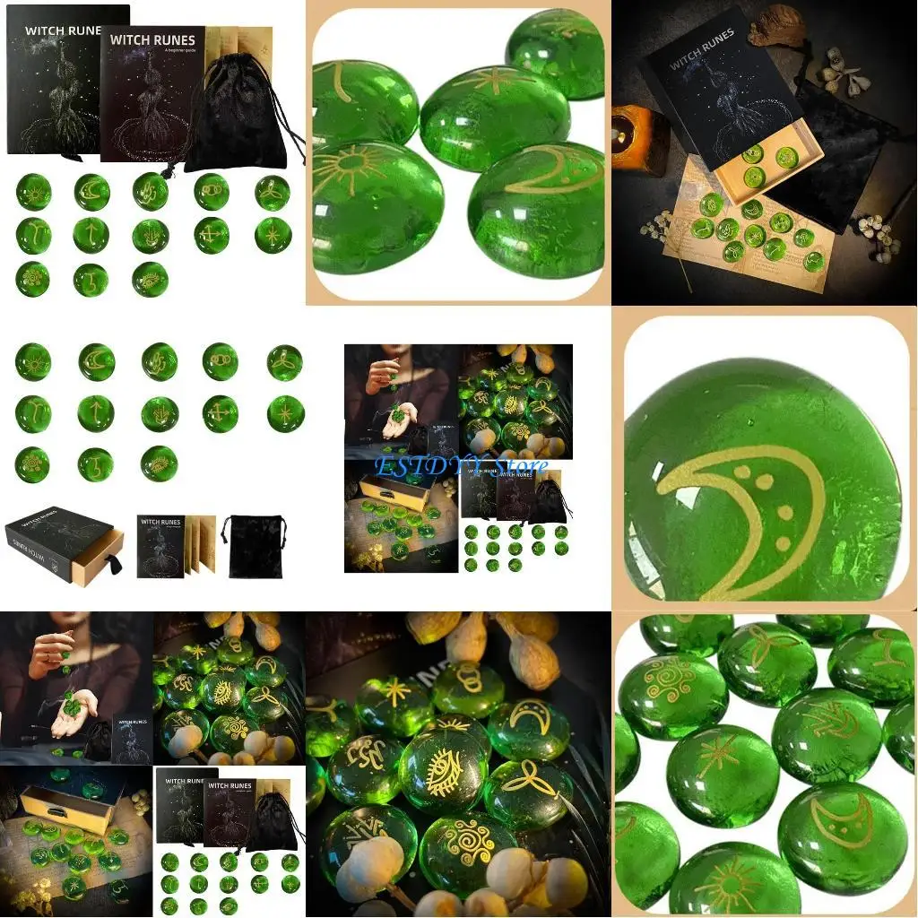 

G6DE 13 шт. рунический камень с инструкцией и бархатным мешочком, стеклянные рунические знаки, круглые камни, выгравированные