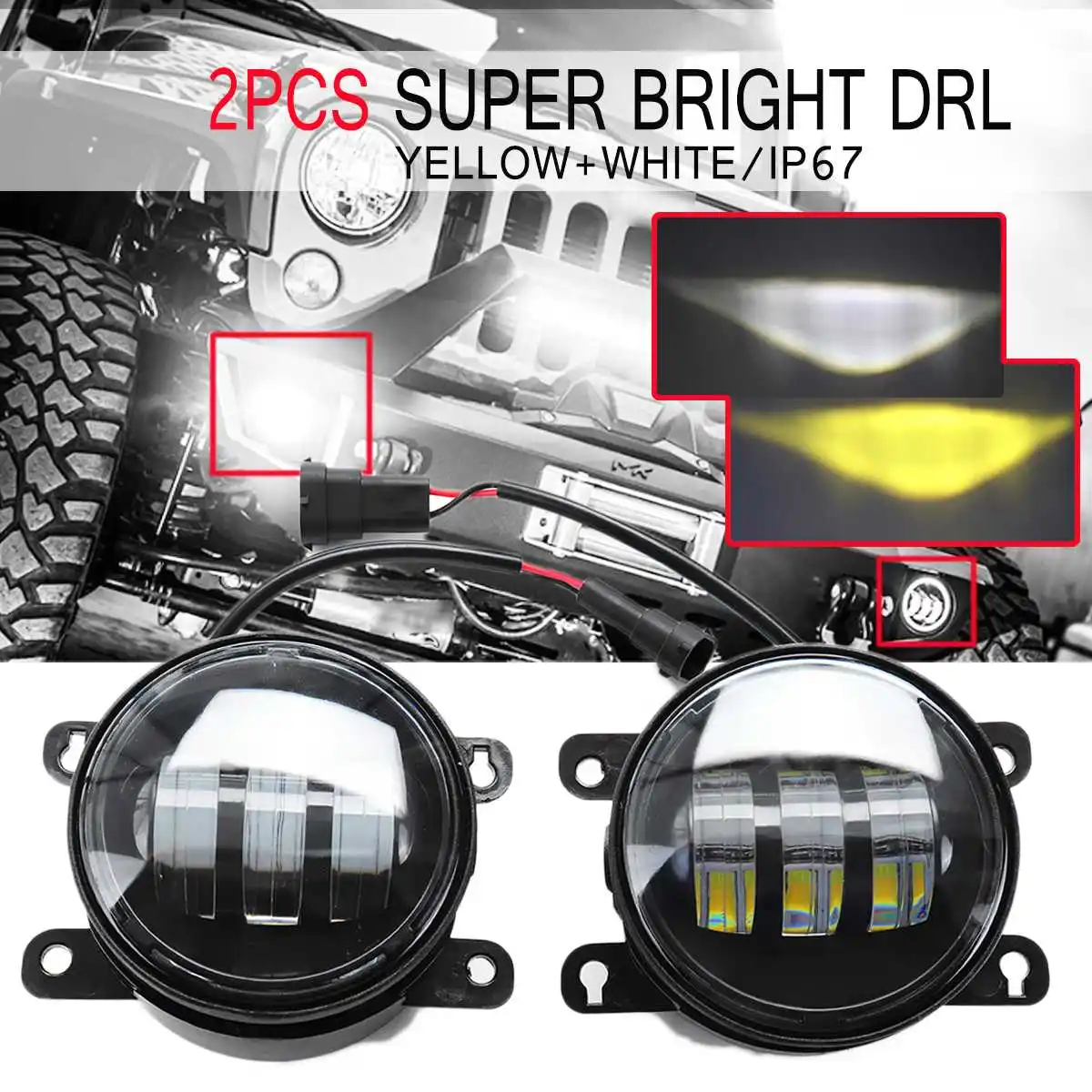 2pcs 4 Inch Car DRL Daytime Running Light COB LED Waterproof Fog Light Lamp Dual Color for Ford F150 for Nissan for Subaru