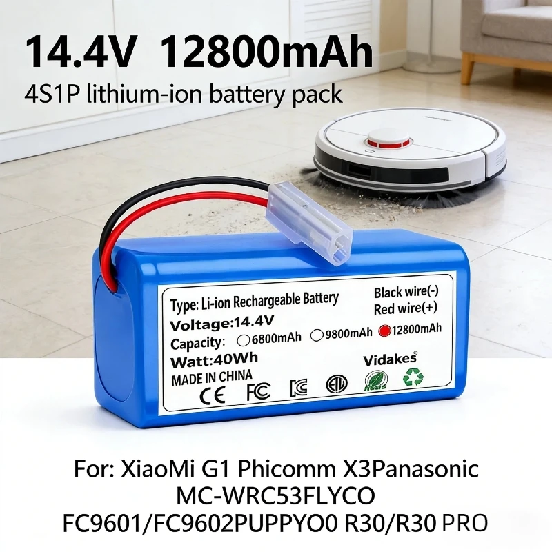 

New 4S1P 14.4V 6800mAh Li-ion Battery Pack,For XIAOMI MIJIA Mi Robot Vacuum-Mop Essential G1 MJSTG1, SKV4136GL H18650CH R30 R35☺