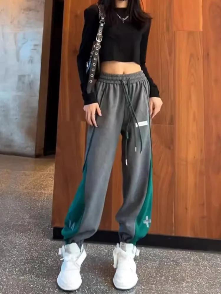 Pantaloni sportivi da donna foderati in Fce Color Blo Pantaloni sportivi larghi Primavera Autunno Inverno Pantaloni lunghi a vita alta