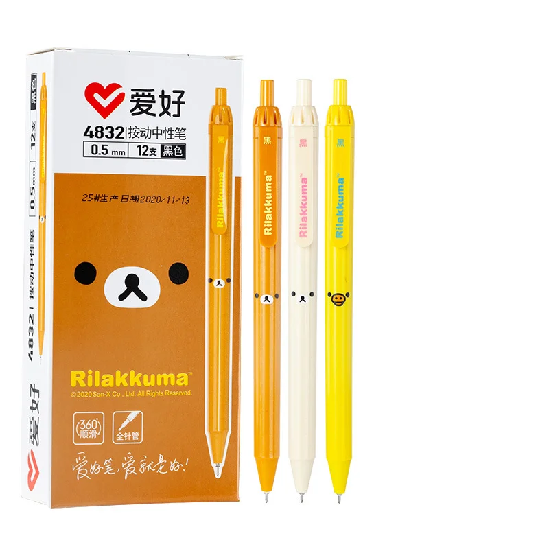 

Гелевые ручки AIHAO 4832 Rilakkuma, 3 шт., 0,5 мм, тонкие черные ручки для журналов, милые школьные и студенческие канцелярские принадлежности