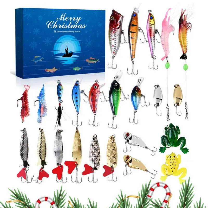 

2024 Christmas Fishing Advent Calendar Countdown Fishing Lure Calendar 24 Days Mixed Fishing Lures Set Tackle Calendar Box