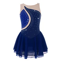 Vestido de patinaje artístico con diamantes de imitación brillantes para niñas, leotardo de gimnasia, tutú, baile, patinaje sobre hielo, disfraces de actuación de bailarina