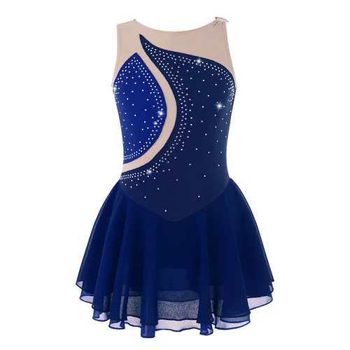 Vestido de patinaje artístico con diamantes de imitación brillantes para niñas, leotardo de gimnasia, tutú, baile, patinaje sobre hielo, disfraces de actuación de bailarina