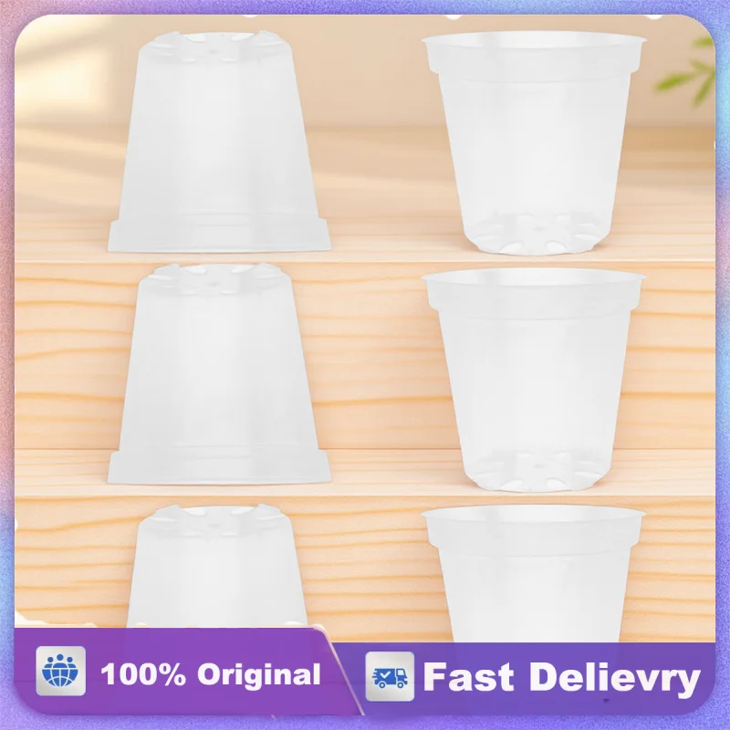 

6pcs Transparent Flower Pot Set Orchid Plastic Drainage Holes Clear Planting Pots Indoor Outdoor Nursery Gardening Universal