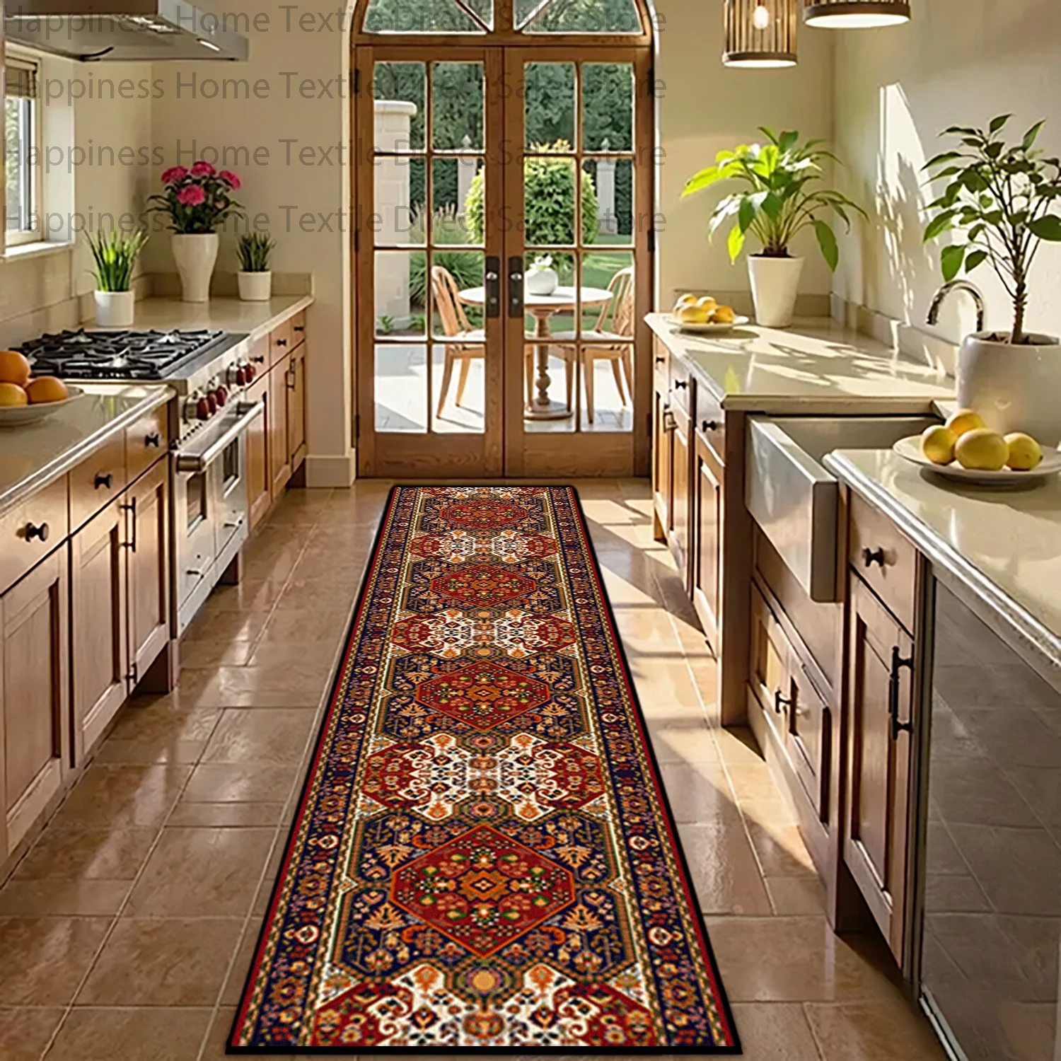 Bohemian Retro Style Long Corridor Carpet Anti Slip Washable Kitchen Hallway Area Rug Patio Easy Clean Ground Cover Customizable