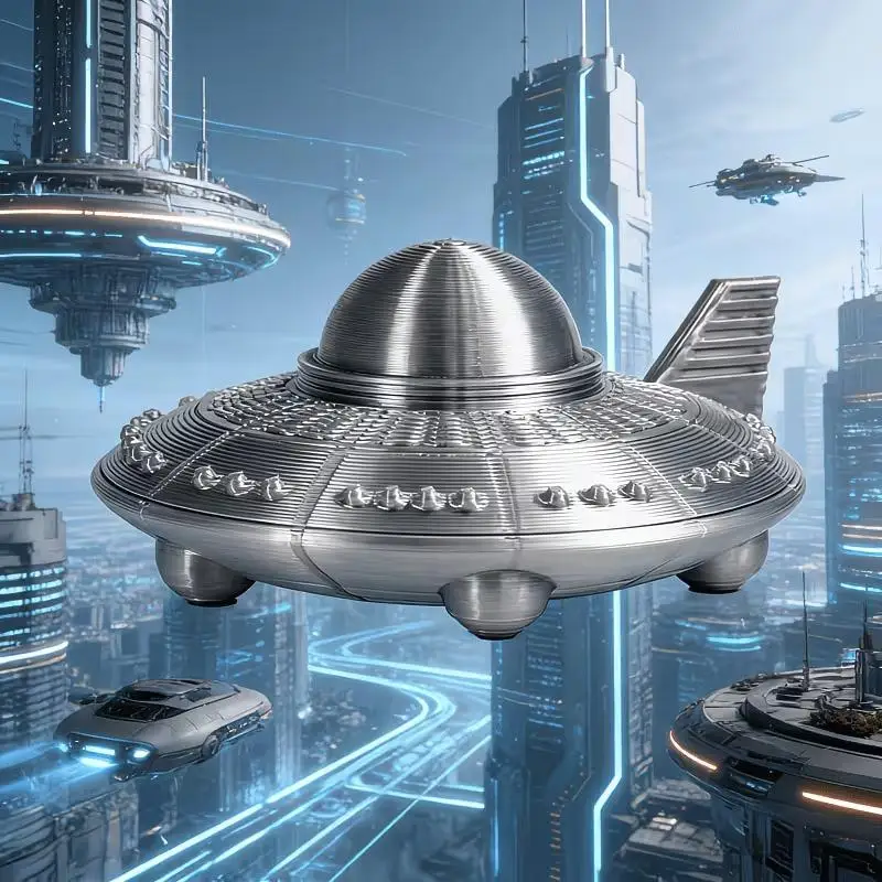 3D Printed UFO Figurines Retro Metal Finish Sci‑Fi Spaceship Ornaments For Space Lovers Home Office Bedroom Decors view 3