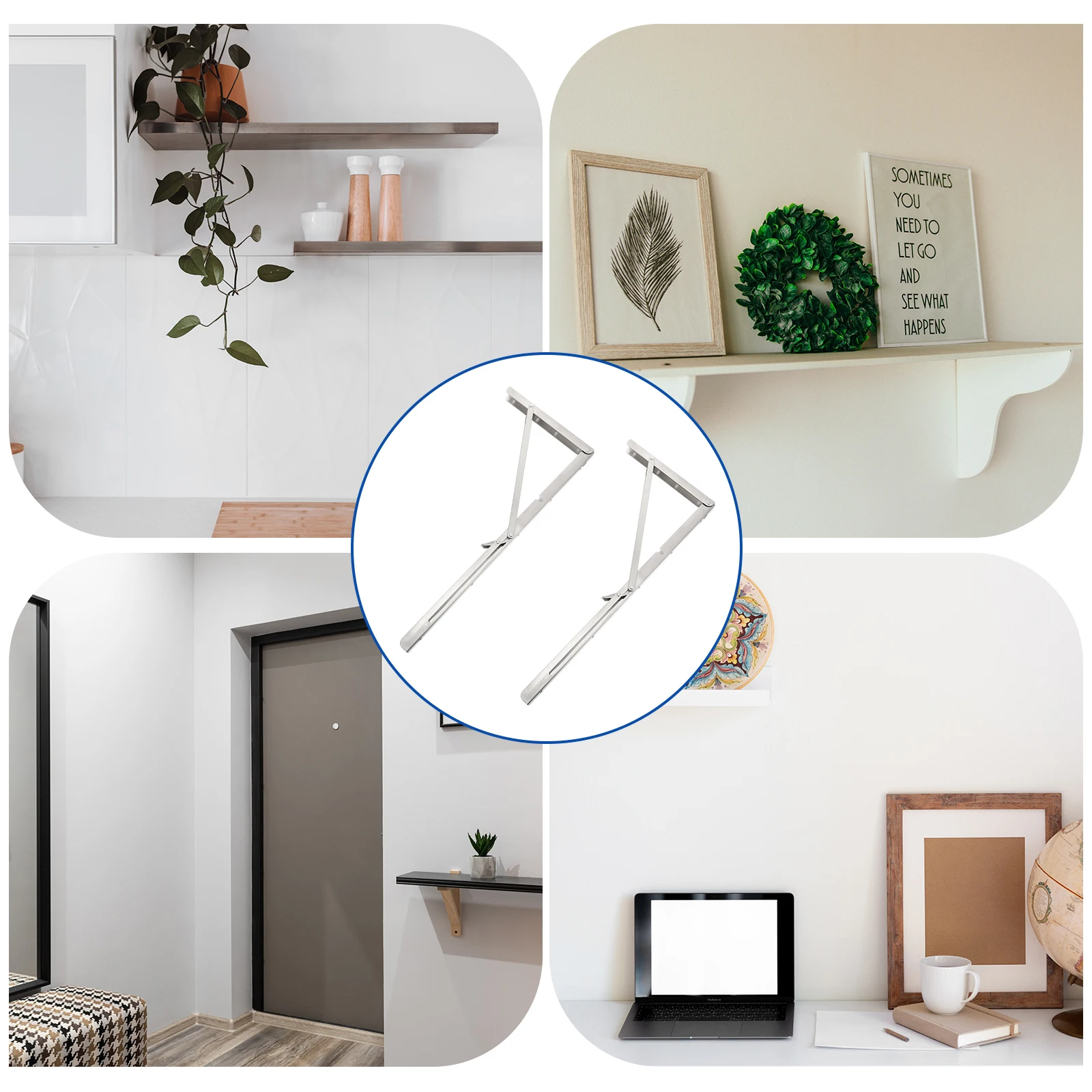 

2 Pcs Stainless Steel Triangle Bracket Heavy Duty Foldable Shelf Brackets Wall Board Support Rack Collapsible Brackets