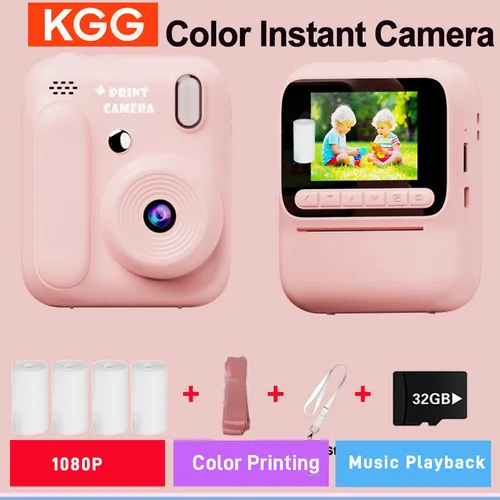 Cámara de impresión en Color para niños, cámara instantánea de 32GB, 1080P, impresión térmica, cámara Digital, impresión de fotos, videojuegos, música, regalo para niños