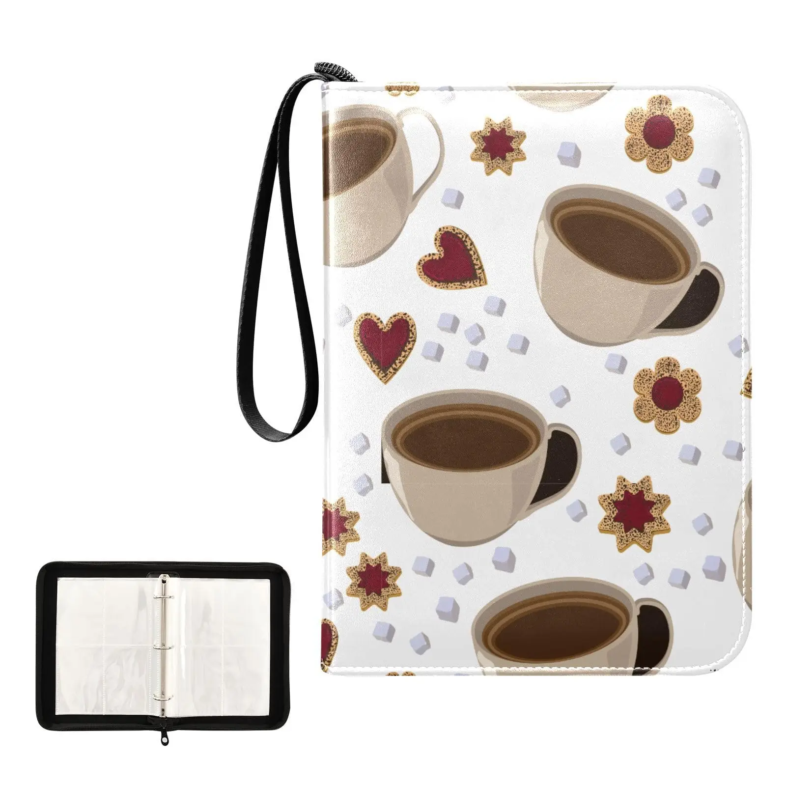 Coffee Beans Cup Card Binder 4 Pocket Card Binder 400 Double Sided Pocket Album Sport Game Cards Unique Card Collection Storage