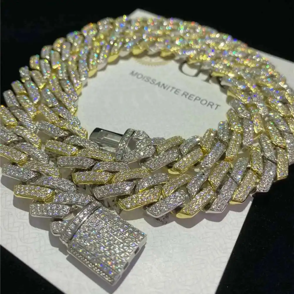 

Wholesale Iced Out Hip Hop Jewelry Moissanite Diamond Chain Cuban Necklace Vvs Moissanite S925 Miami Cuban Link Chain