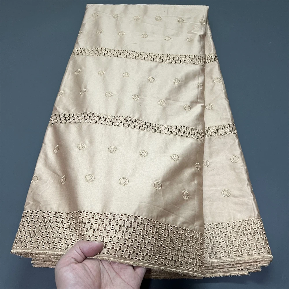 

2025 African Nigerian Tulle Lace Fabric for Dress Sewing High Quality Damask Cotton Pure Embroidery Wedding Party 5Yard HZ1400