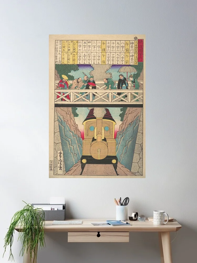 Solitary Traveler's Guide to Railway Utagawa Yoshitora Japanese, Art Print Canvas Poster, Living Room Decor, Home Wall Picture