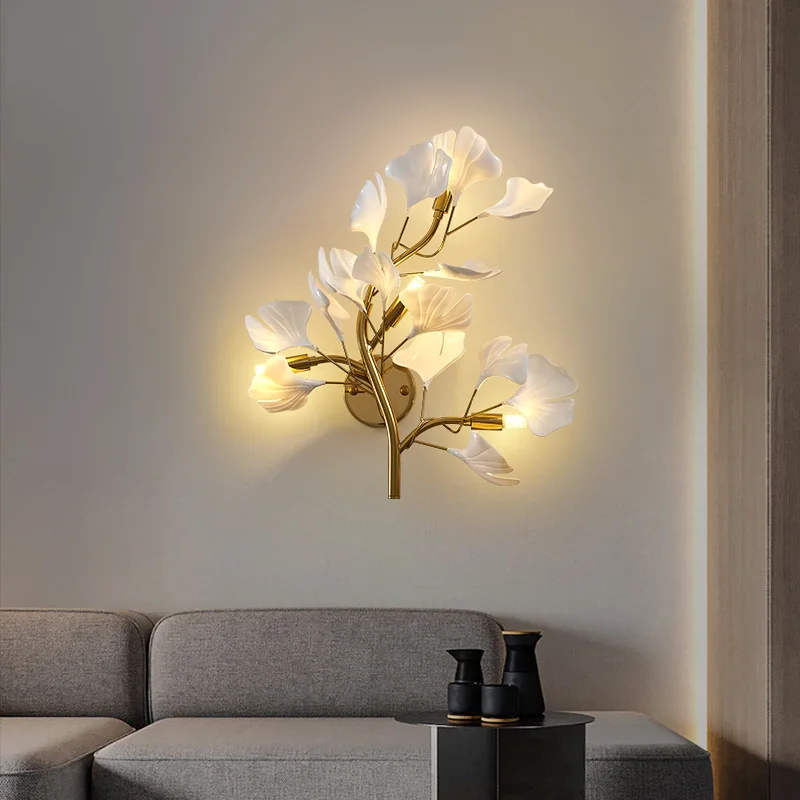 

Modern Led Wall Lamp Fixture Wall Sconce Light Indoor Wall Light Living Room Bedroom Sofa background Ginkgo Leaf Wall Lamp