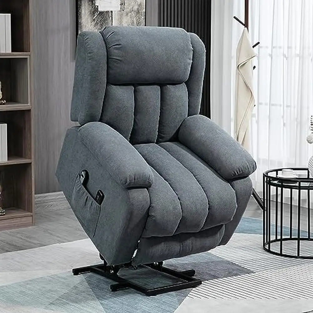 Power Lift Chair Elderly Big and Tall with Massage Linen Fabric Remote Control Side Pockets Relaxing Recliner Sofa Chair