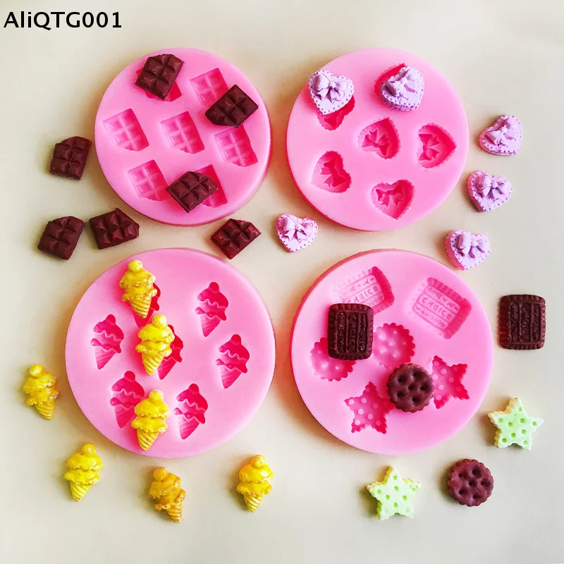 Mini Star Heart Silicone Fondant Molds Set for Cookies Candy Chocolate Cake Pops Cupcake Toppers Kitchen Decorating Tools