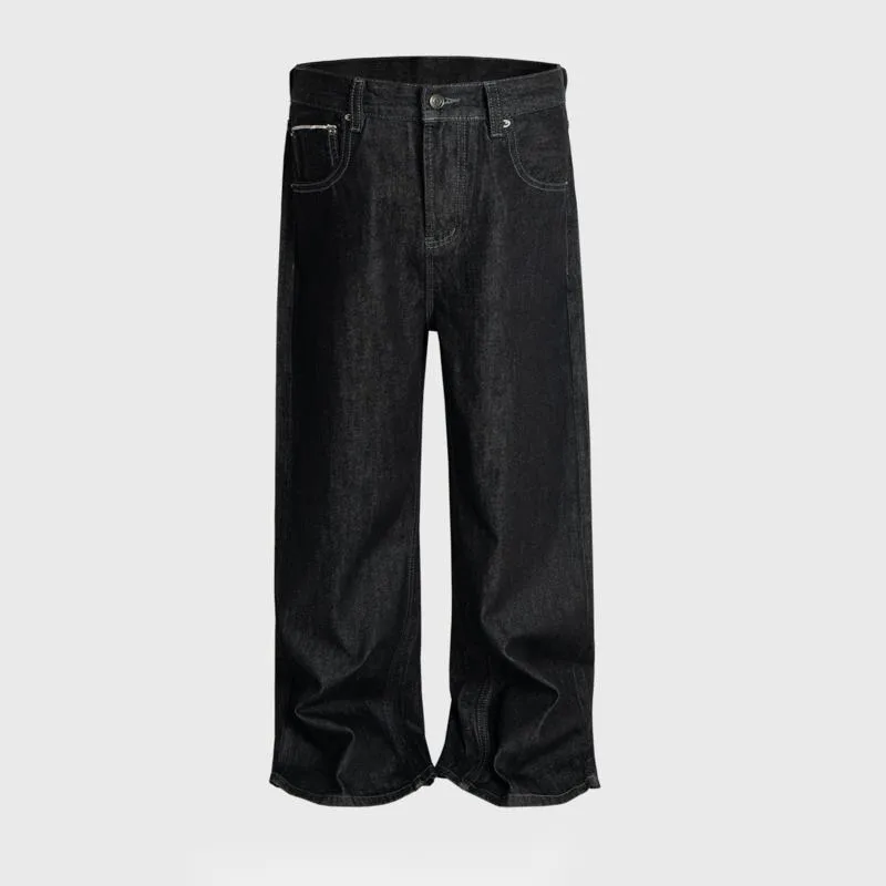 HKSH ربيع الخريف جديد الرجال الظلام محبوك المرقعة اللون كتلة جيوب عالية الشارع مستقيم الجينز العصرية شيك الدينيم السراويل HK14525 #3