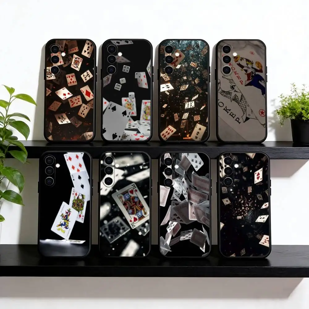 

Poker Cards Phone Case Black Silicone Soft For Samsung Galaxy A73,A72,A71,A70,A53,A52,A51