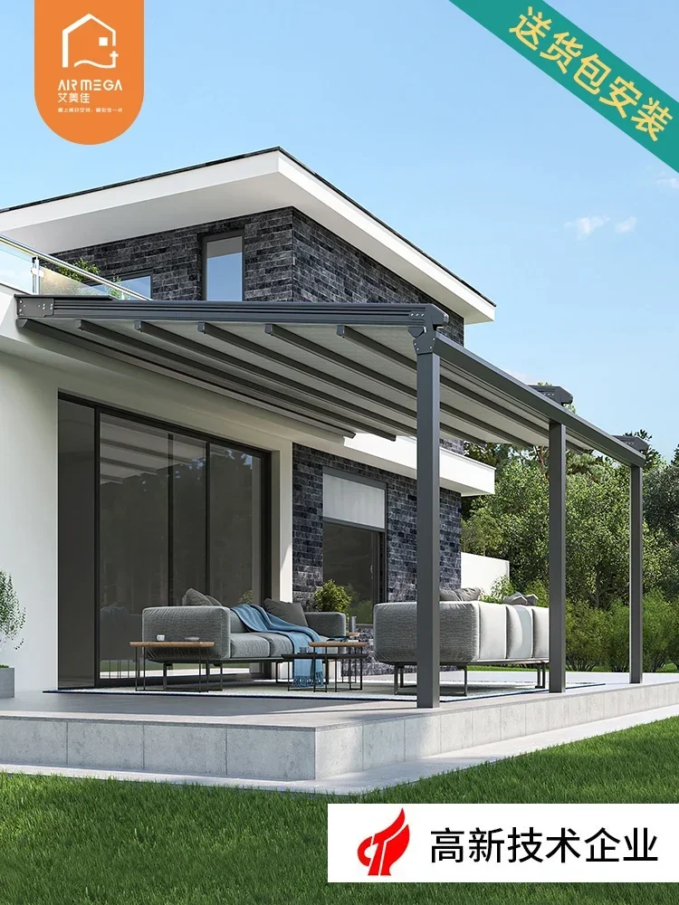 Outdoor sun room awning Electric retractable glass room insulation awning double track folding awning